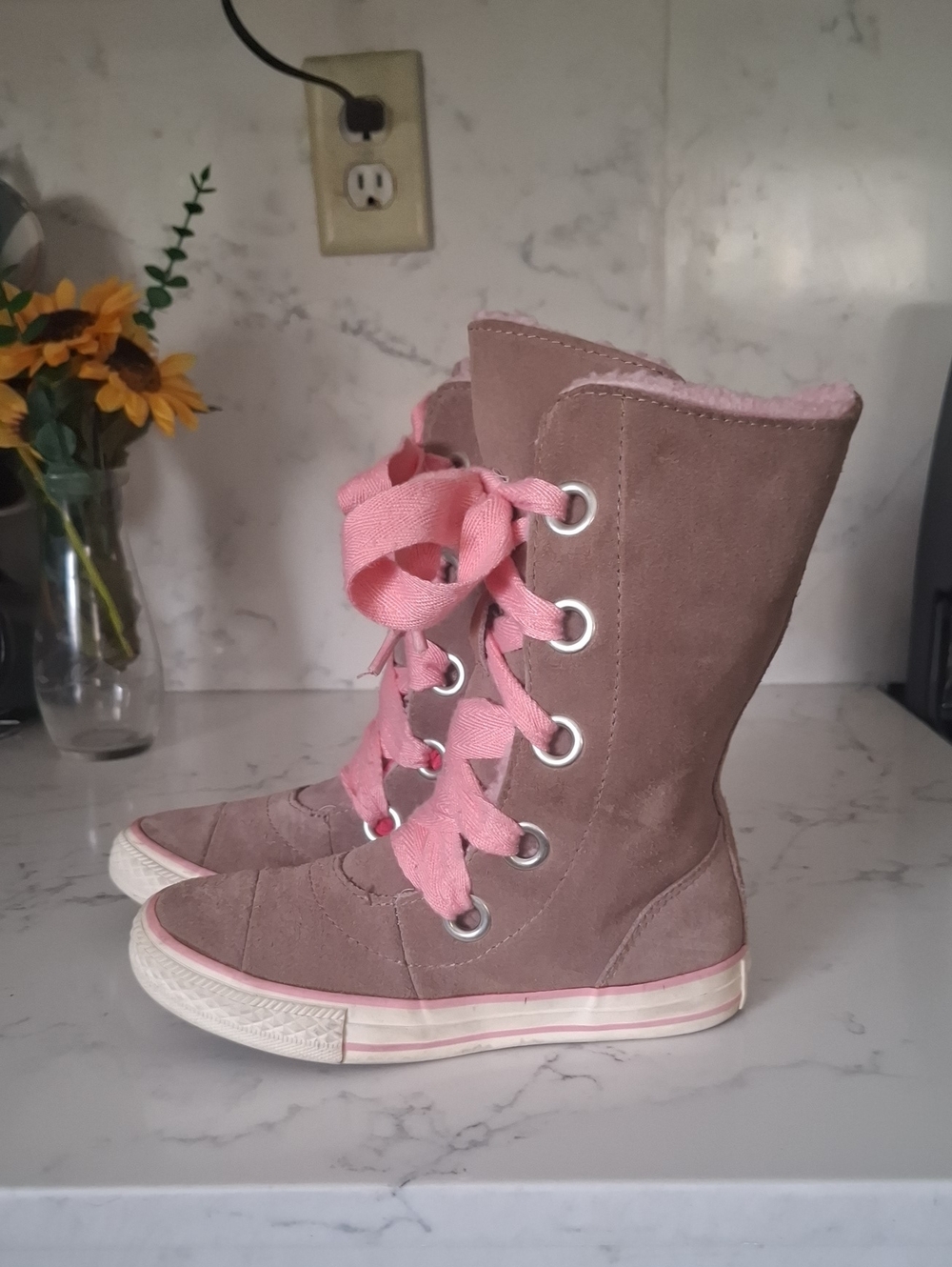 Converse Kids Pink Suede High-Top Boots with Wide Laces